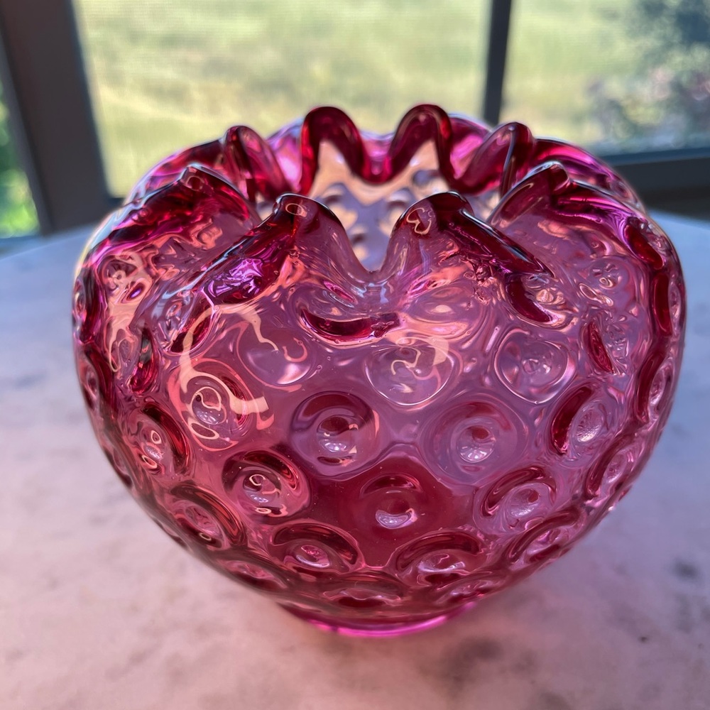 Fenton cranberry/strawberry tea candle holder